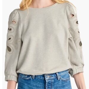 Splendid Collection Soutache Embroidered Eyelet Puff Sleeve Sweatshirt L